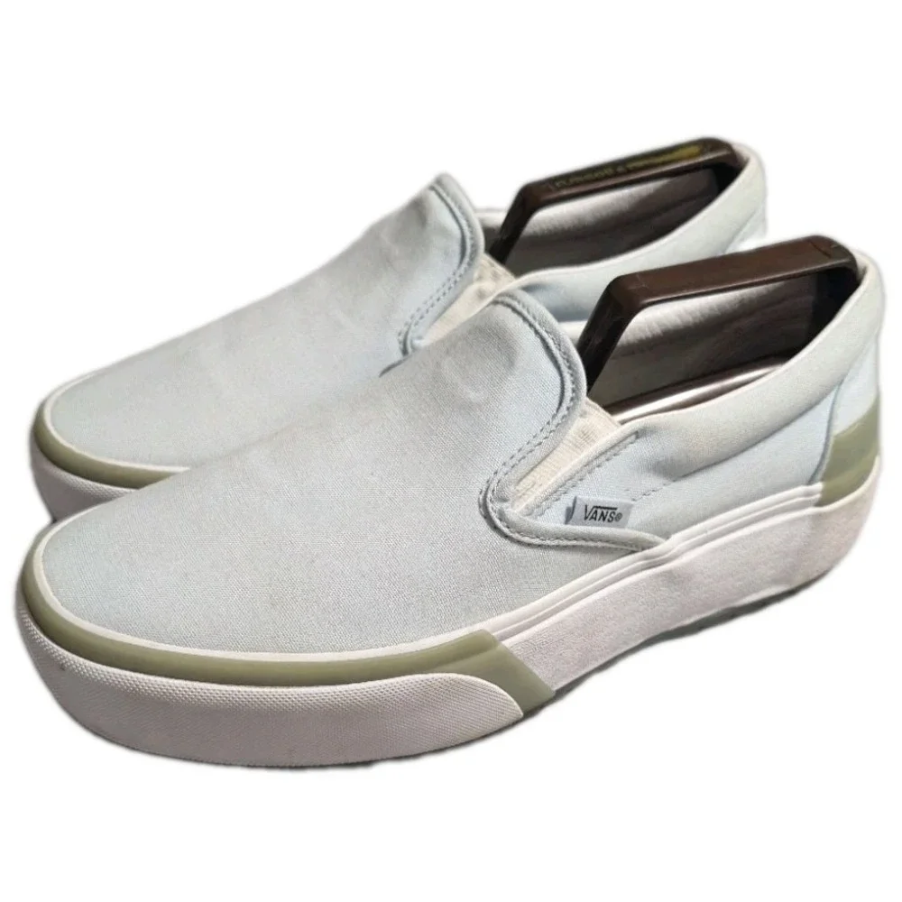 Vans Slip-On Stack Platform Shoes Mens 8 Womens 9.5 Light Blue Canvas